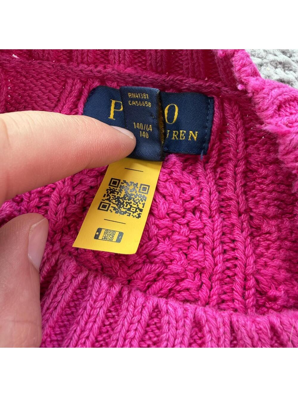 Hot Pink Polo Ralph Lauren Cable Knit Sweater Youth M Fits Women’s XS S Cropped - Picture 5 of 8